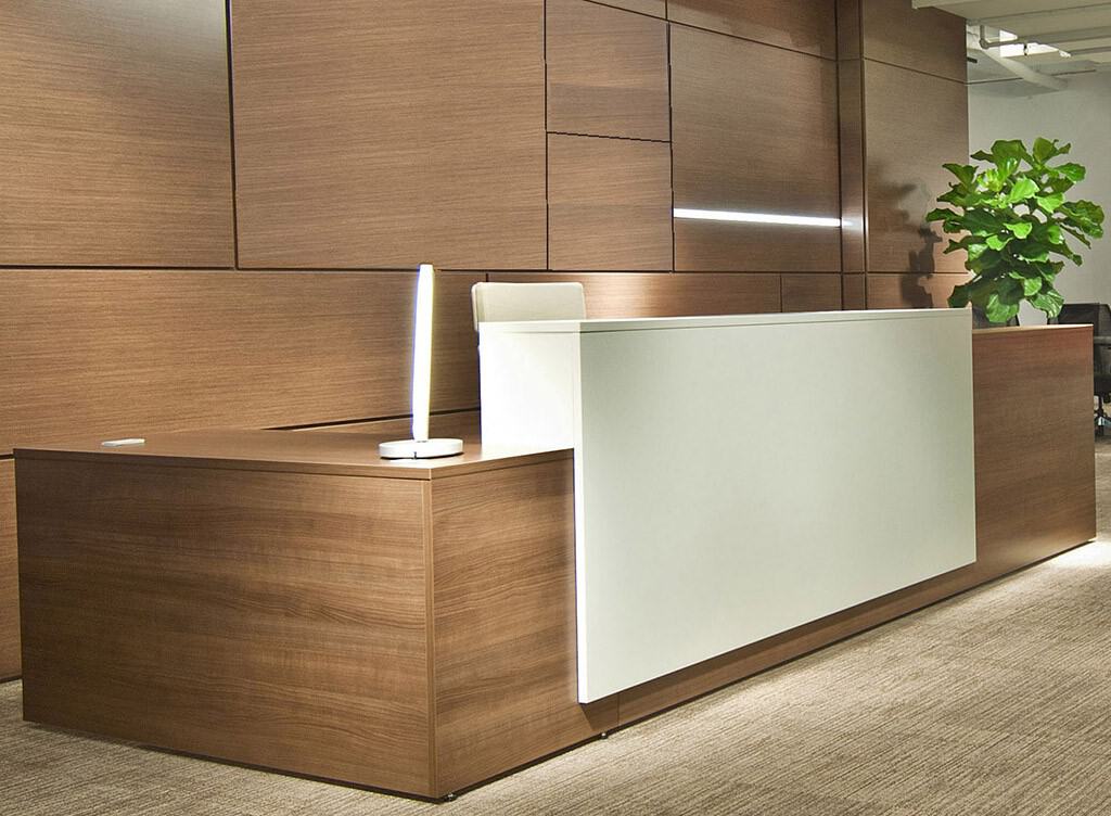 Contrasts Custom L-Shaped Reception Desks - Direct Office Solutions