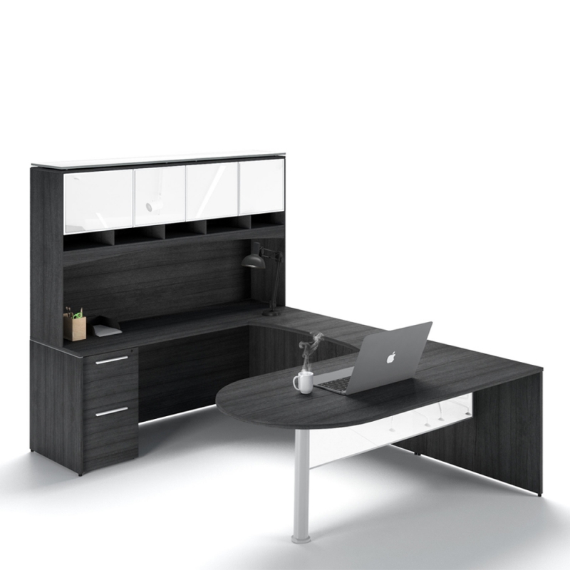 U-Shaped Bullet End Desk with Glass Package