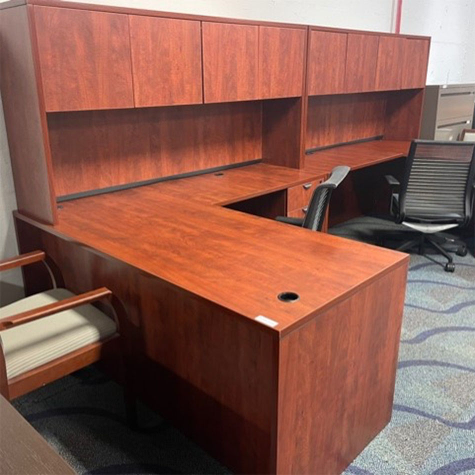 Cherry L Shaped Desk with Hutch