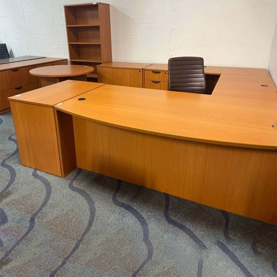U Shaped Bowfront Executive Desk Suite in Pear