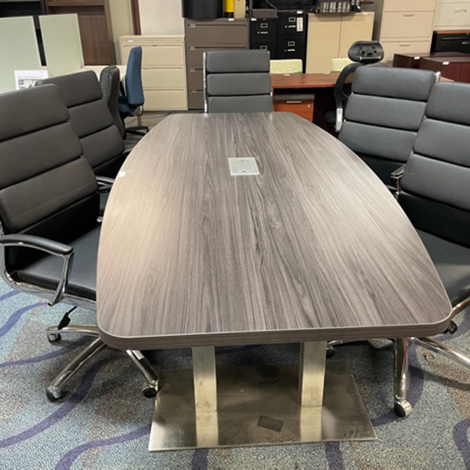 Grey 8 Foot Boat Shaped Conference Table with Metal Base